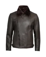 Men's Cognac Moto Shearling Leather Jacket Front - Chocolate Brown