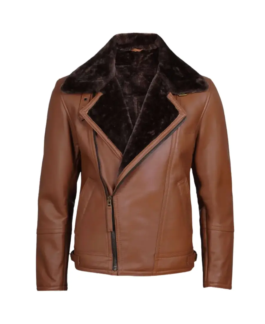 Men'S Cognac Moto Shearling Leather Jacket Men'S Cognac Moto Shearling Leather Jacket - Trendy Leather Jackets