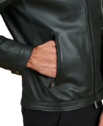 Men's Dark Green Natural Leather Jacket Pocket - Trendy Leather Jackets