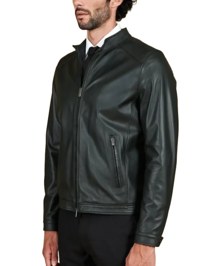 Men'S Dark Green Natural Leather Jacket Side - Trendy Leather Jackets