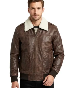 Men's Distressed Brown Aviator Leather Jacket - Trendy Leather Jackets