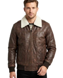 Men's Distressed Brown Aviator Leather Jacket - Trendy Leather Jackets