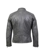 Men’s Distressed Grey Biker Leather Jacket Back - Trendy Leather Jackets