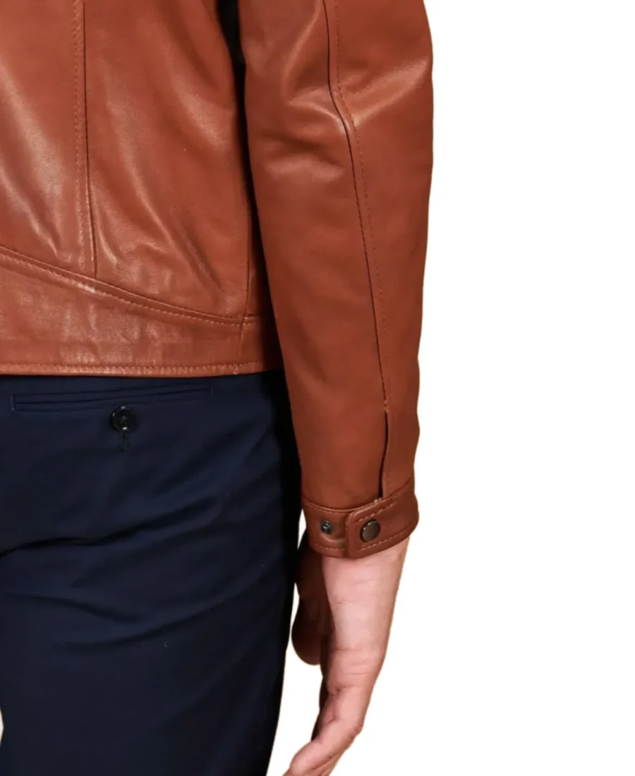 Men'S Effect Korean Brown Leather Jacket Cuffs - Trendy Leather Jackets