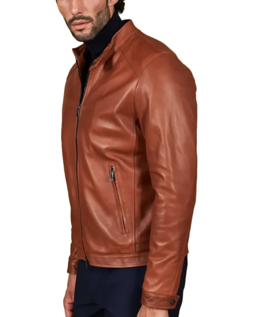 Men'S Effect Korean Brown Leather Jacket Side - Trendy Leather Jackets