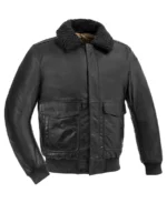 Men's Fashion Black Bomber Leather Jacket Front - Trendy Leather Jackets