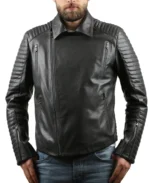 Men's Fossett Black Biker Leather Jacket Front - Trendy Leather Jackets