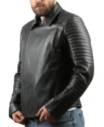 Men's Fossett Black Biker Leather Jacket Side - Trendy Leather Jackets