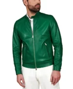 Men’s Green Natural Leather Jacket Front - Trendy Leather Jackets