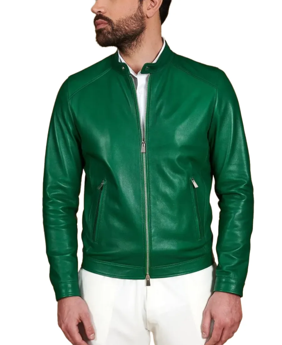 Men'S Green Natural Leather Jacket Men'S Green Natural Leather Jacket - Trendy Leather Jackets