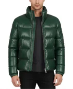 Men's Green Puffer Leather Jacket - Trendy Leather Jackets
