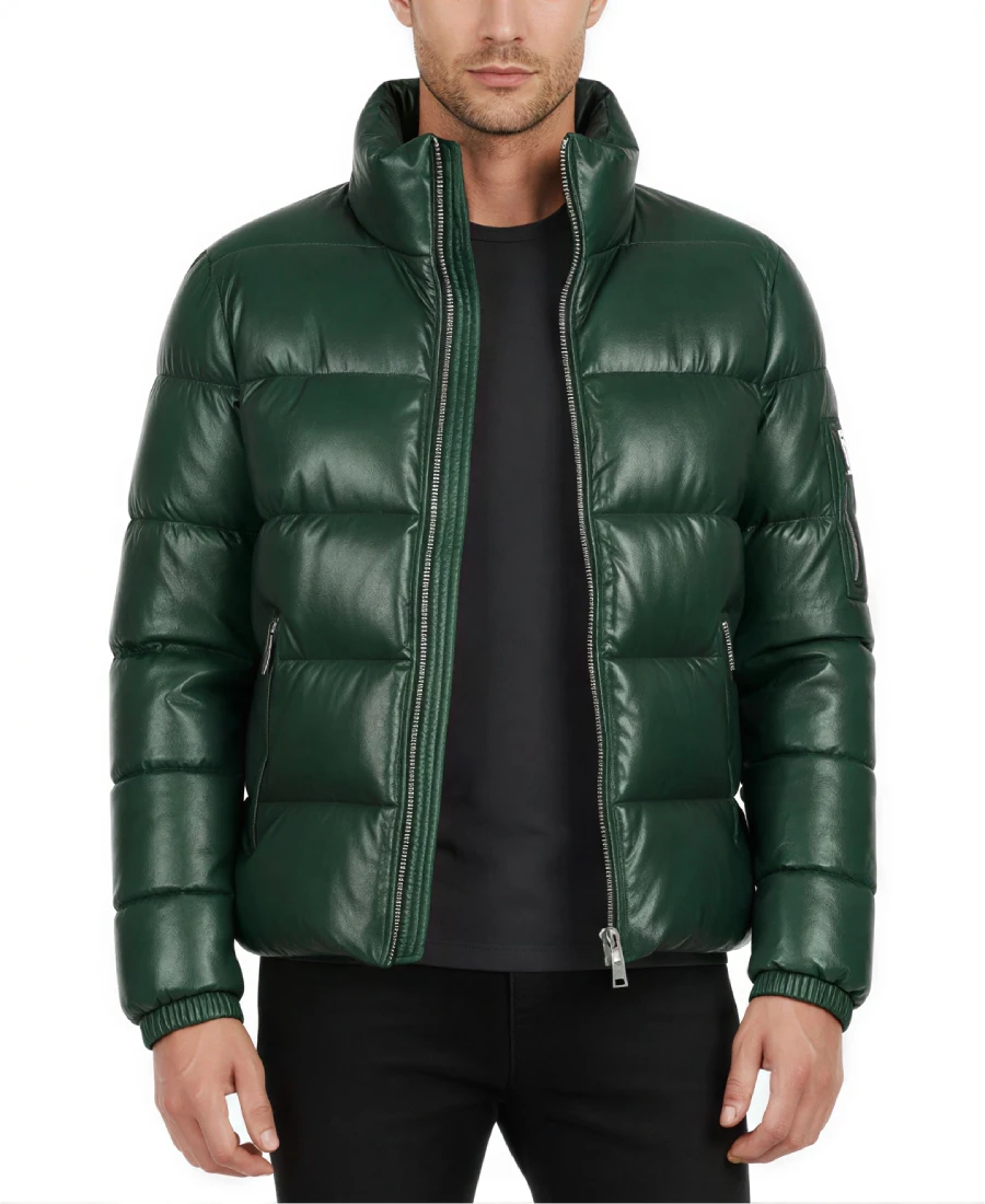 Men'S Green Puffer Leather Jacket Men'S Green Puffer Leather Jacket - Trendy Leather Jackets