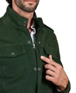 Men's Green Saharan Suede Leather Jacket Side - Trendy Leather Jackets