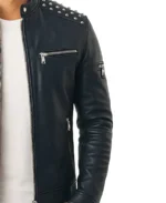 Men's Hunter Studs Leather Jacket Side - Trendy Leather Jackets