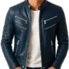 Men's Jaxon Navy Leather Jacket - Trendy Leather Jackets