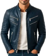 Men's Jaxon Navy Leather Jacket - Trendy Leather Jackets