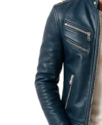 Men's Jaxon Navy Leather Jacket Side - Trendy Leather Jackets