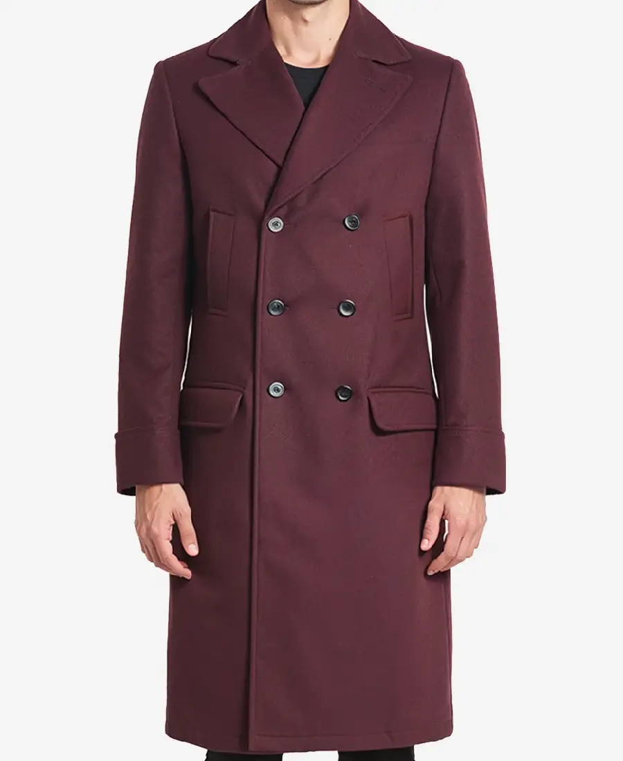 Men's Luke Burgundy Double Breasted Wool Coat