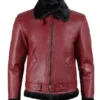 Men's Maroon Shearling Bomber Jacket - Trendy Leather Jackets