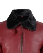 Men's Maroon Shearling Bomber Jacket Collar - Trendy Leather Jackets