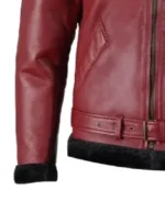 Men's Maroon Shearling Bomber Jacket Cuffs - Trendy Leather Jackets