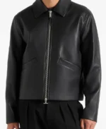 Men's Pleats Detail Dual Zip Leather Jacket Front - Trendy Leather Jackets