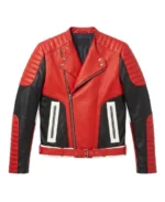 Men's Red And Black Padded Motorcycle Jacket Front - Trendy Leather Jackets