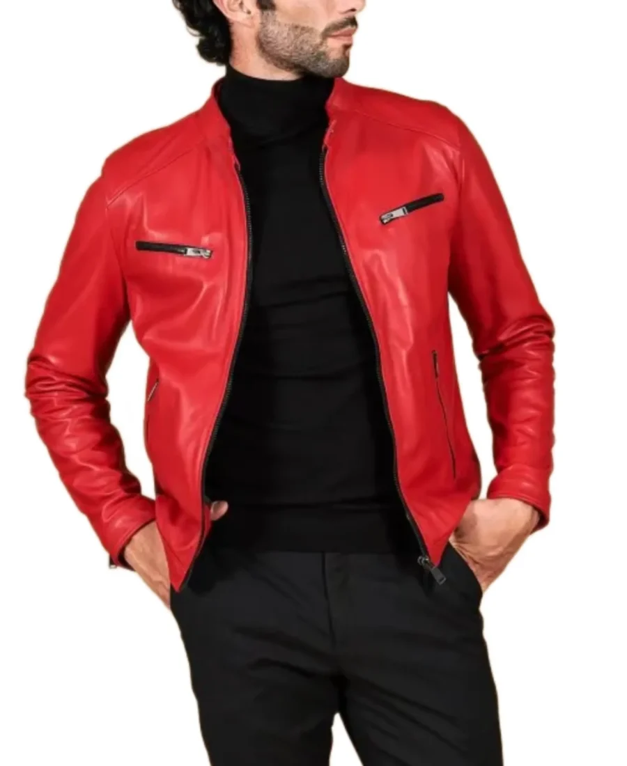 Men'S Red Nappa Leather Jacket 10 Men'S Red Nappa Leather Jacket Front - Trendy Leather Jackets