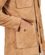 Men's Saharan Light Brown Suede Jacket Pocket - Trendy Leather Jackets