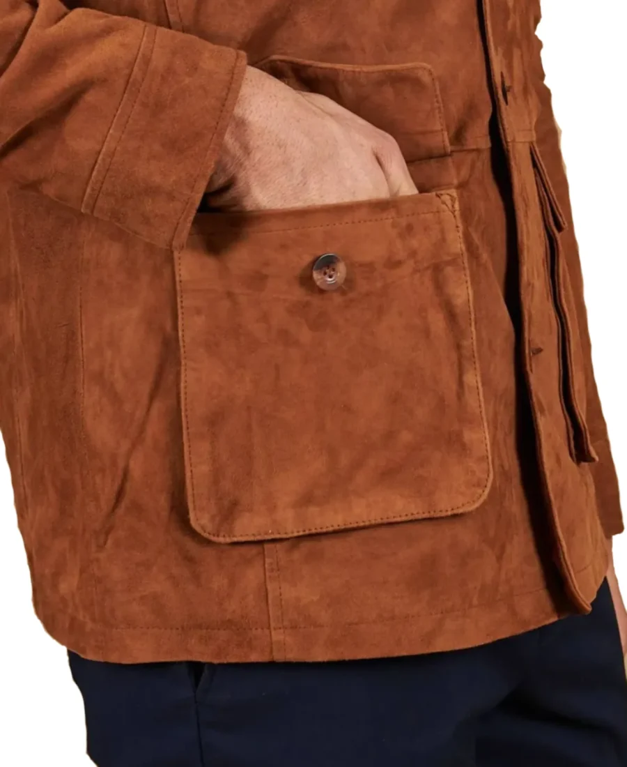 Men'S Saharan Brown Suede Leather Jacket Pocket - Trendy Leather Jackets