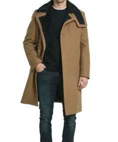Men's Long Camel Brown Wool Coat - Trendy Leather Jackets