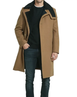Men's Long Camel Brown Wool Coat - Trendy Leather Jackets