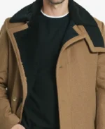 Men's Long Camel Brown Wool Coat Closeup - Trendy Leather Jackets