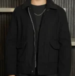 Men’s Signature Black Wool Blend Felt Jacket Front Side - Trendy Leather Jackets