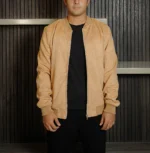 Men’s Signature Camel Faux Suede Jacket Front - Trendy Leather Jackets
