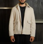 Men’s Signature Cream Wool Blend Felt Jacket Front - Trendy Leather Jackets