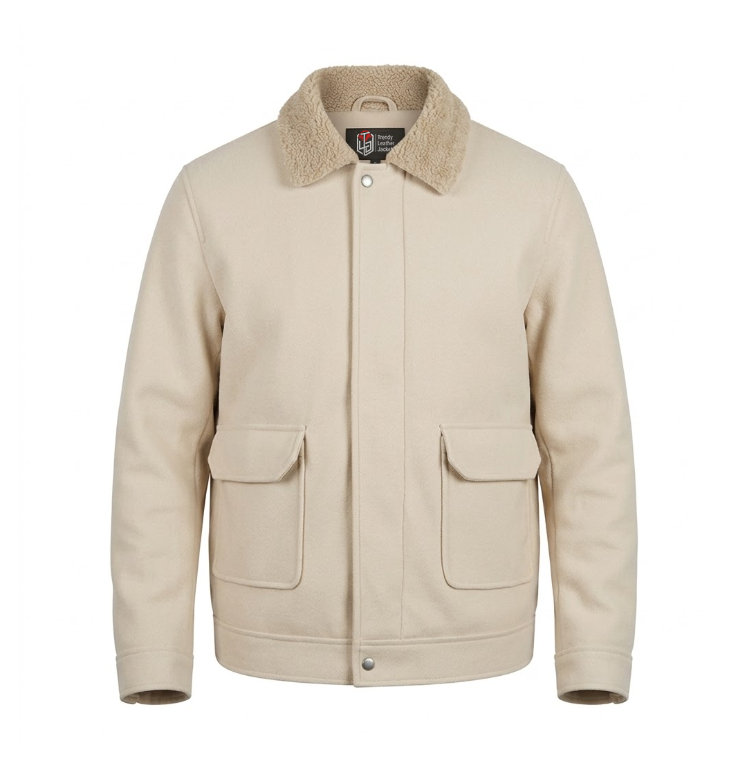 Men’s Signature Cream Wool Blend Felt Jacket - Trendy Leather Jackets
