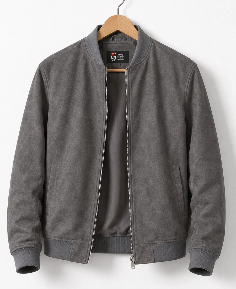 Men’s Signature Grey Faux Suede Jacket Men’s Signature Grey Faux Suede Jacket - Trendy Leather Jackets