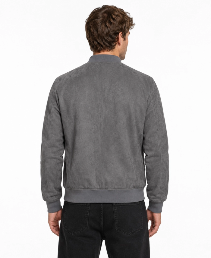 Men’s Signature Grey Faux Suede Jacket Back - Trendy Leather Jackets
