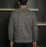 Men’s Signature Grey Faux Suede Jacket Back View - Trendy Leather Jackets
