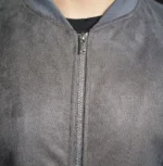 Men’s Signature Grey Faux Suede Jacket Closeup - Trendy Leather Jackets