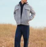 Men’s Signature Light Grey Wool Blend Felt Jacket Front - Trendy Leather Jackets