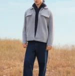 Men’s Signature Light Grey Wool Blend Felt Jacket Front View - Trendy Leather Jackets