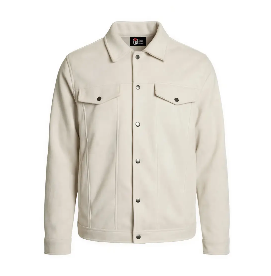 Menโs Signature Off White Faux Suede Jacket Menโs Signature Off White Faux Suede Jacket - Trendy Leather Jackets