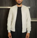 Men's Signature Off White Wool Blend Felt Jacket Front - Trendy Leather Jackets