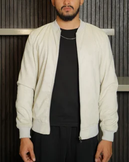 Men's Signature Off White Wool Blend Felt Jacket Front - Trendy Leather Jackets