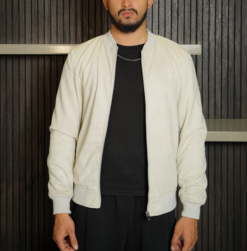 Men's Signature Off White Wool Blend Felt Jacket Front - Trendy Leather Jackets