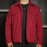 Men’s Signature Red Wool Blend Felt Jacket Front - Trendy Leather Jackets