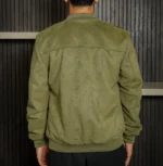Men’s Signature Sage Green Faux Suede Jacket Back - Trendy Leather Jackets