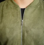 Men’s Signature Sage Green Faux Suede Jacket Closeup - Trendy Leather Jackets